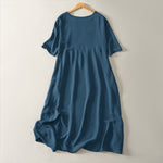Buddha Stones Summer Casual Minimalist Solid Women's Short Sleeve Dresses With Pocket