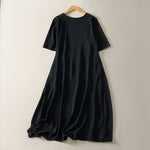 Buddha Stones Summer Casual Minimalist Solid Women's Short Sleeve Dresses With Pocket