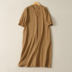 Buddha Stones Summer Minimalist Simple Solid Women's Short Sleeve Dresses With Pocket