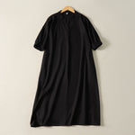 Buddha Stones Summer Minimalist Simple Solid Women's Short Sleeve Dresses With Pocket