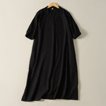 Buddha Stones Summer Minimalist Simple Solid Women's Short Sleeve Dresses With Pocket