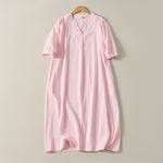 Buddha Stones Summer Minimalist Simple Solid Women's Short Sleeve Dresses With Pocket