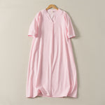 Buddha Stones Summer Minimalist Simple Solid Women's Short Sleeve Dresses With Pocket