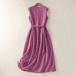 Buddha Stones Summer Elegant Casual Drawstring Polka Dot Women's Summer Sleeveless Dresse With Pocket