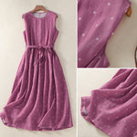 Buddha Stones Summer Elegant Casual Drawstring Polka Dot Women's Summer Sleeveless Dresse With Pocket