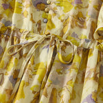 Buddha Stones Spring Summer Vintage Drawstring Floral Women's Short Sleeve Dresses With Pocket