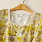 Buddha Stones Spring Summer Vintage Drawstring Floral Women's Short Sleeve Dresses With Pocket