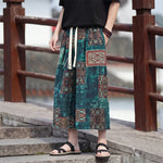 Buddha Stones Summer Boho Vintage Drawstring Floral Capri Pants Men's Straight Leg Pants With Pocket