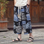 Buddha Stones Summer Boho Vintage Drawstring Floral Capri Pants Men's Straight Leg Pants With Pocket