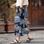Buddha Stones Summer Boho Vintage Drawstring Floral Capri Pants Men's Straight Leg Pants With Pocket