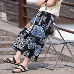 Buddha Stones Summer Boho Vintage Drawstring Floral Capri Pants Men's Straight Leg Pants With Pocket