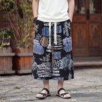 Buddha Stones Summer Boho Vintage Drawstring Floral Capri Pants Men's Straight Leg Pants With Pocket