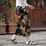 Buddha Stones Summer Boho Vintage Drawstring Floral Capri Pants Men's Straight Leg Pants With Pocket
