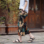 Buddha Stones Summer Boho Vintage Drawstring Floral Capri Pants Men's Straight Leg Pants With Pocket