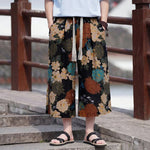 Buddha Stones Summer Boho Vintage Drawstring Floral Capri Pants Men's Straight Leg Pants With Pocket