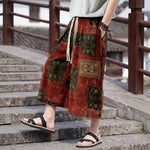 Buddha Stones Summer Boho Vintage Drawstring Floral Capri Pants Men's Straight Leg Pants With Pocket