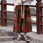 Buddha Stones Summer Boho Vintage Drawstring Floral Capri Pants Men's Straight Leg Pants With Pocket