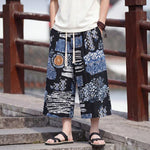 Buddha Stones Summer Boho Vintage Drawstring Floral Capri Pants Men's Straight Leg Pants With Pocket