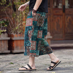 Buddha Stones Summer Boho Vintage Drawstring Floral Capri Pants Men's Straight Leg Pants With Pocket