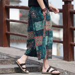 Buddha Stones Summer Boho Vintage Drawstring Floral Capri Pants Men's Straight Leg Pants With Pocket