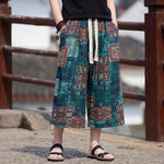 Buddha Stones Summer Boho Vintage Drawstring Floral Capri Pants Men's Straight Leg Pants With Pocket