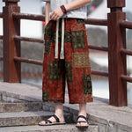 Buddha Stones Summer Boho Vintage Drawstring Floral Capri Pants Men's Straight Leg Pants With Pocket