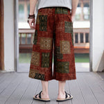 Buddha Stones Summer Boho Vintage Drawstring Floral Capri Pants Men's Straight Leg Pants With Pocket