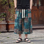 Buddha Stones Summer Boho Vintage Drawstring Floral Capri Pants Men's Straight Leg Pants With Pocket