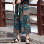 Buddha Stones Summer Boho Vintage Drawstring Floral Capri Pants Men's Straight Leg Pants With Pocket