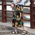 Buddha Stones Summer Boho Vintage Drawstring Floral Capri Pants Men's Straight Leg Pants With Pocket