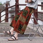 Buddha Stones Summer Boho Vintage Drawstring Floral Capri Pants Men's Straight Leg Pants With Pocket