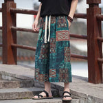 Buddha Stones Summer Boho Vintage Drawstring Floral Capri Pants Men's Straight Leg Pants With Pocket