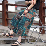 Buddha Stones Summer Boho Vintage Drawstring Floral Capri Pants Men's Straight Leg Pants With Pocket