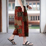 Buddha Stones Summer Boho Vintage Drawstring Floral Capri Pants Men's Straight Leg Pants With Pocket