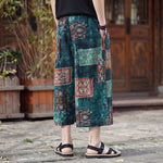Buddha Stones Summer Boho Vintage Drawstring Floral Capri Pants Men's Straight Leg Pants With Pocket