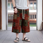Buddha Stones Summer Boho Vintage Drawstring Floral Capri Pants Men's Straight Leg Pants With Pocket