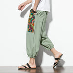 Buddha Stones Summer Casual Boho Drawstring Abstract Capri Pants Men's Harem Pants With Pocket