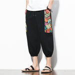 Buddha Stones Summer Casual Boho Drawstring Abstract Capri Pants Men's Harem Pants With Pocket