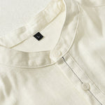 Buddha Stones Summer Casual Tang Style Mandarin Collar Button-Up Solid Men's Short Sleeve Shirts With Pocket