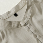 Buddha Stones Summer Casual Tang Style Mandarin Collar Button-Up Solid Men's Short Sleeve Shirts With Pocket