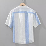 Buddha Stones Summer Casual Tang Style Mandarin Collar Striped Men's Short Sleeve Shirts