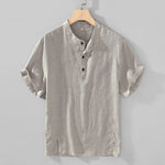 Buddha Stones Summer Tang Style Casual Mandarin Collar Button Up Solid Men's Short Sleeve Shirts