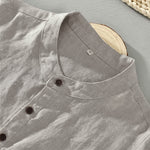 Buddha Stones Summer Tang Style Casual Mandarin Collar Button Up Solid Men's Short Sleeve Shirts