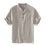 Buddha Stones Summer Tang Style Casual Mandarin Collar Button Up Solid Men's Short Sleeve Shirts