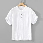 Buddha Stones Summer Tang Style Casual Mandarin Collar Button Up Solid Men's Short Sleeve Shirts