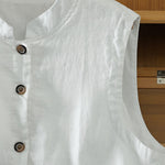Buddha Stones Summer Tang Style Minimalist Mandarin Collar Button-Up Solid Women's Sleeveless Shirts Tank Top With Pocket