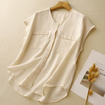 Buddha Stones Summer Casual Minimalist Button-Up Patch Pocket Solid Women's Sleeveless Shirts Tank Top With Pocket