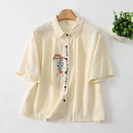 Buddha Stones Summer Casual Vintage Button-Up Embroidery Floral Women's Short Sleeve Shirts