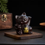 Buddha Stones Attract Wealth Lucky Cat Ebony Wood Carved Blessing Decoration