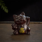 Buddha Stones Attract Wealth Lucky Cat Ebony Wood Carved Blessing Decoration